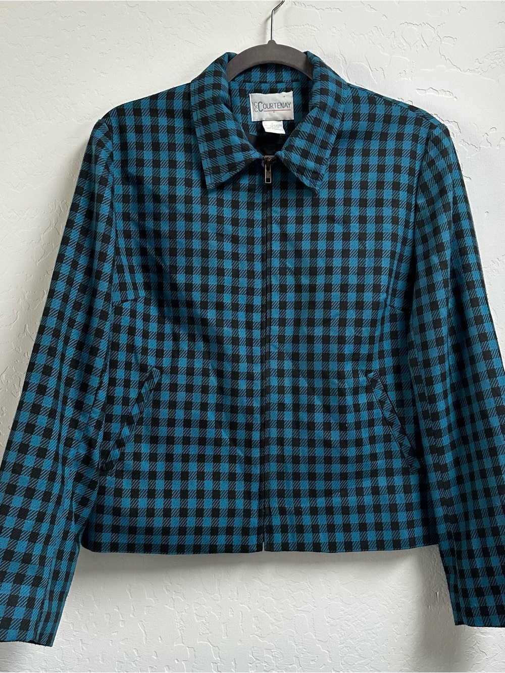 Courtenay Vintage Plaid Zip Up Jacket Turquoise Blue Black Buffalo Check 8